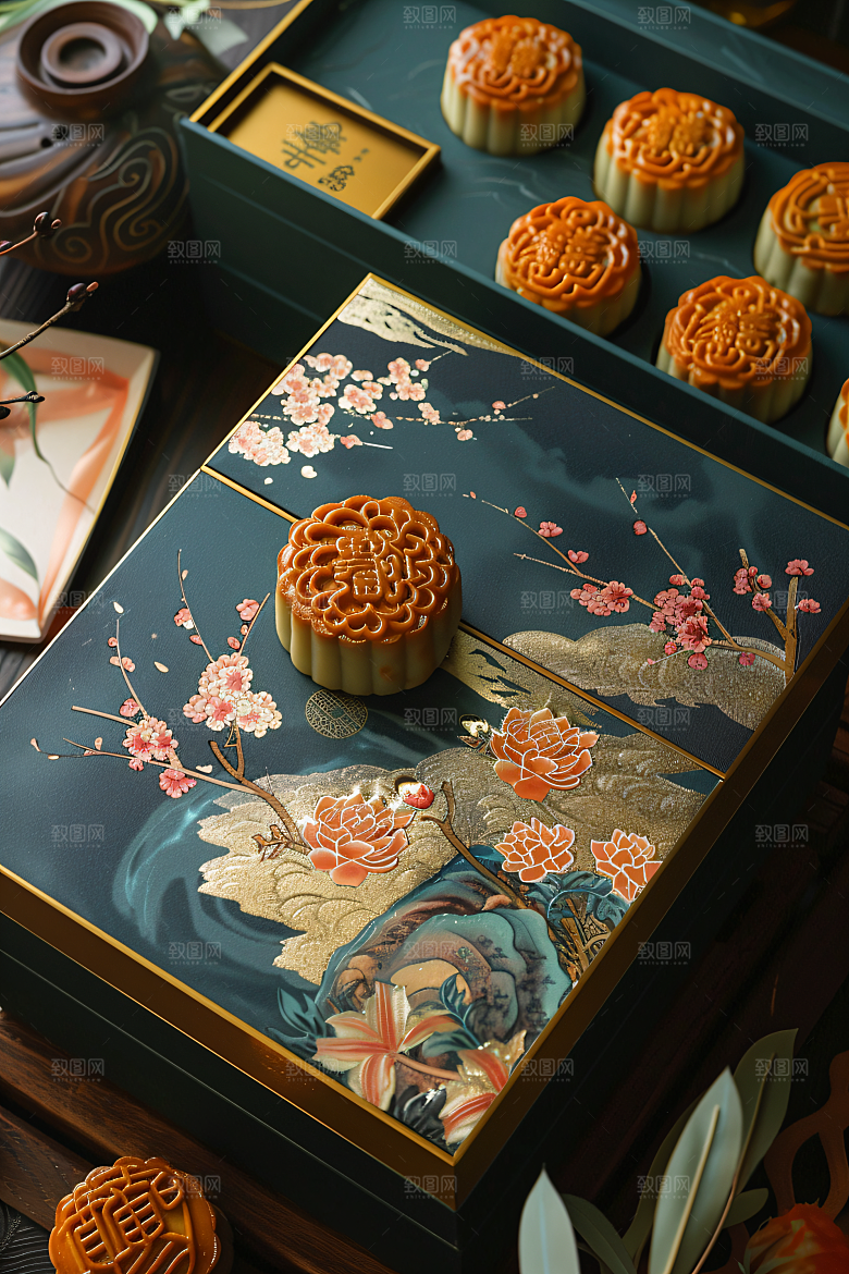 中秋月饼礼盒美味传统节日摄影图