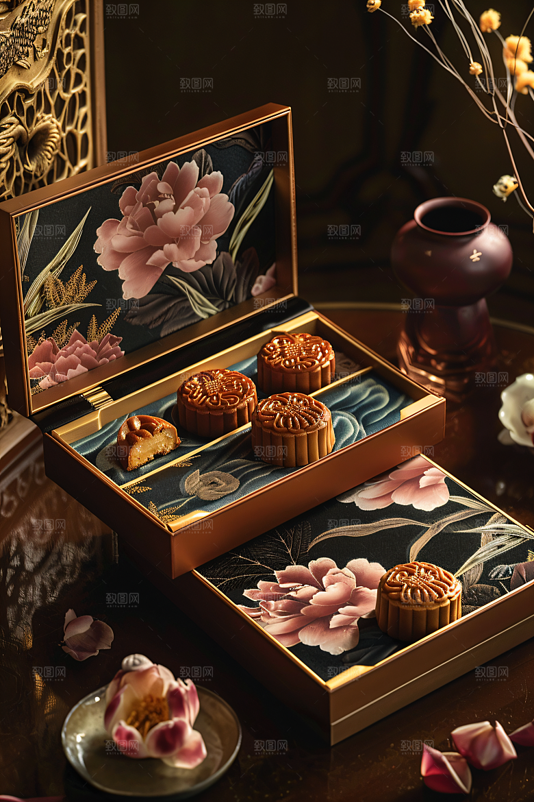 中秋月饼礼盒糕点美味摄影图