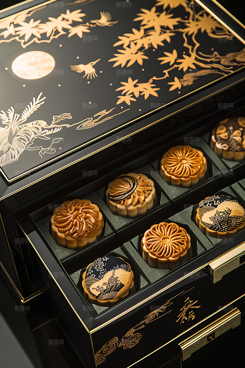 中秋月饼礼盒中秋节美味摄影图