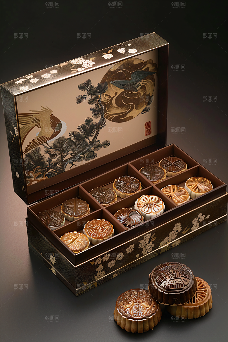 中秋月饼礼盒糕点甜点摄影图