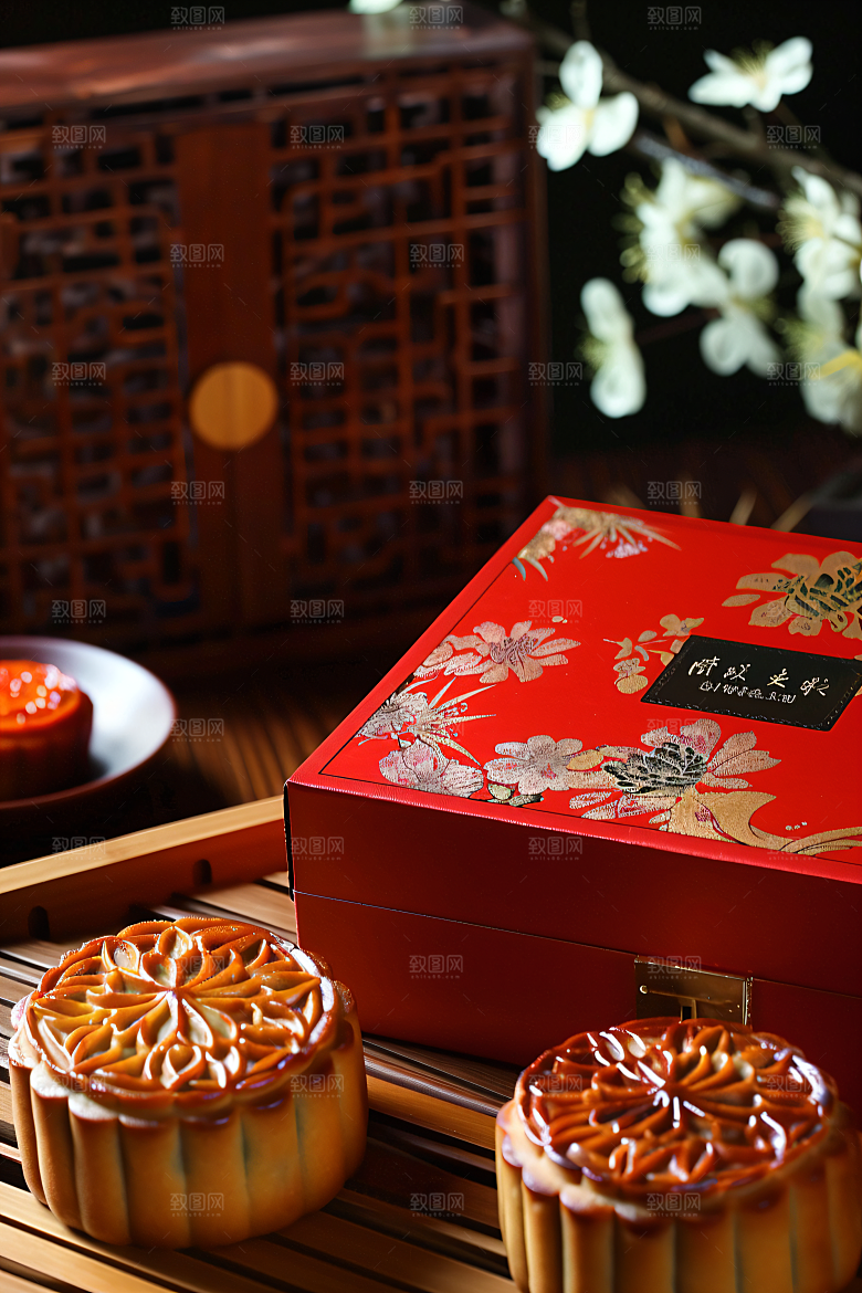 中秋月饼礼盒甜点糕点摄影图