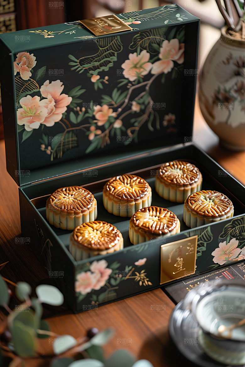 中秋月饼礼盒糕点中秋节摄影图