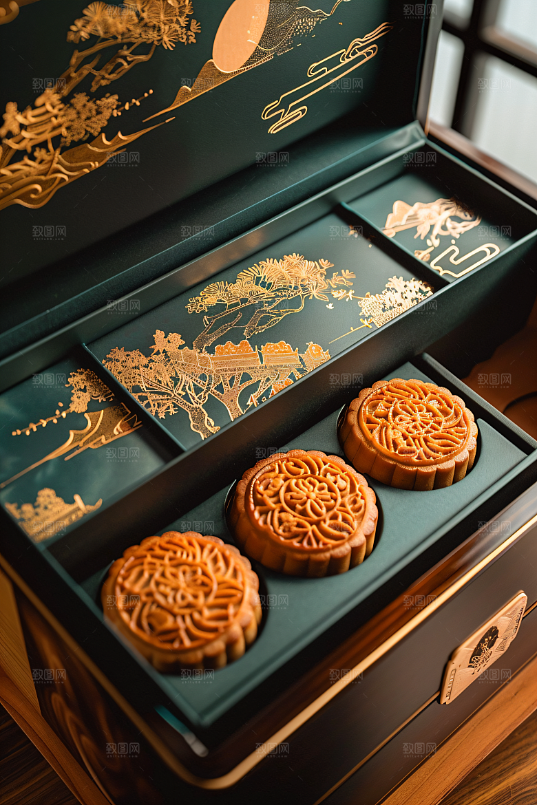 中秋月饼礼盒甜点糕点摄影图