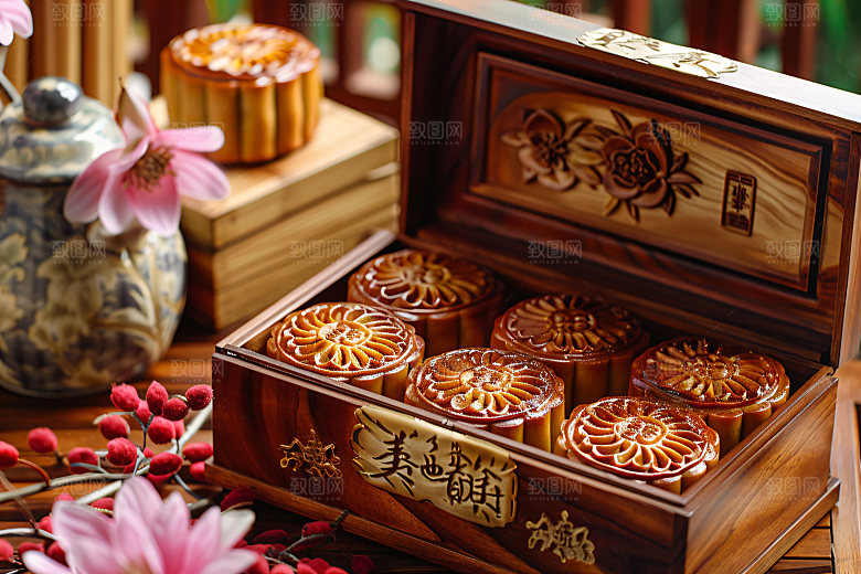 中秋月饼礼盒美味美食摄影图