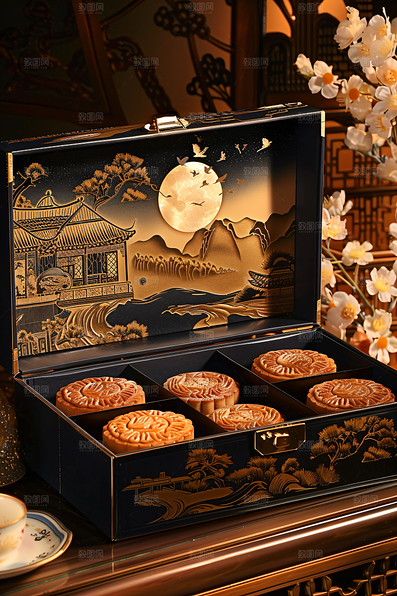中秋月饼礼盒文化传统节日摄影图