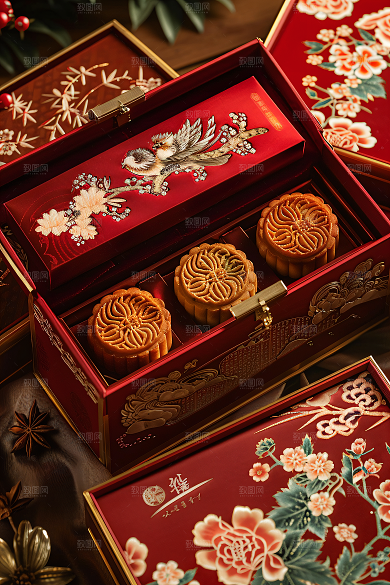 中秋月饼礼盒甜点精致摄影图