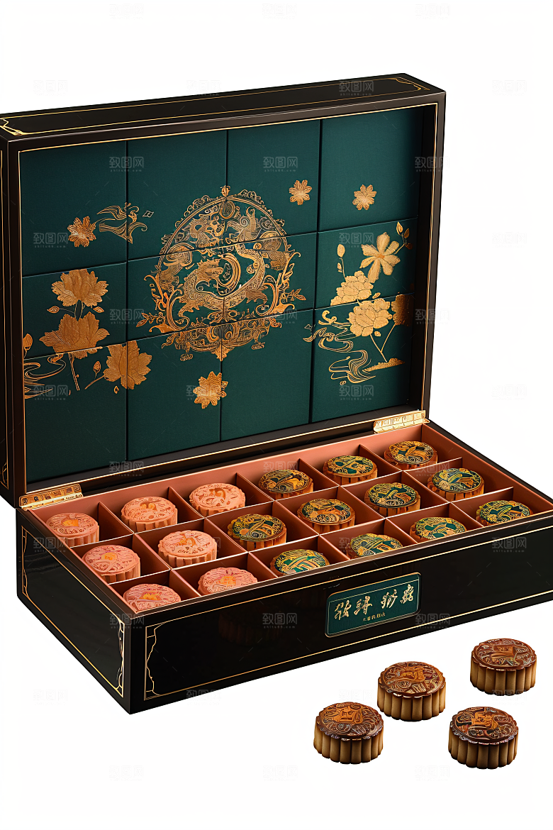 中秋月饼礼盒传统节日甜点摄影图