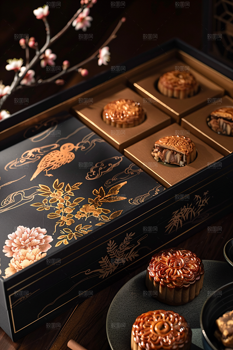 中秋月饼礼盒传统节日文化摄影图