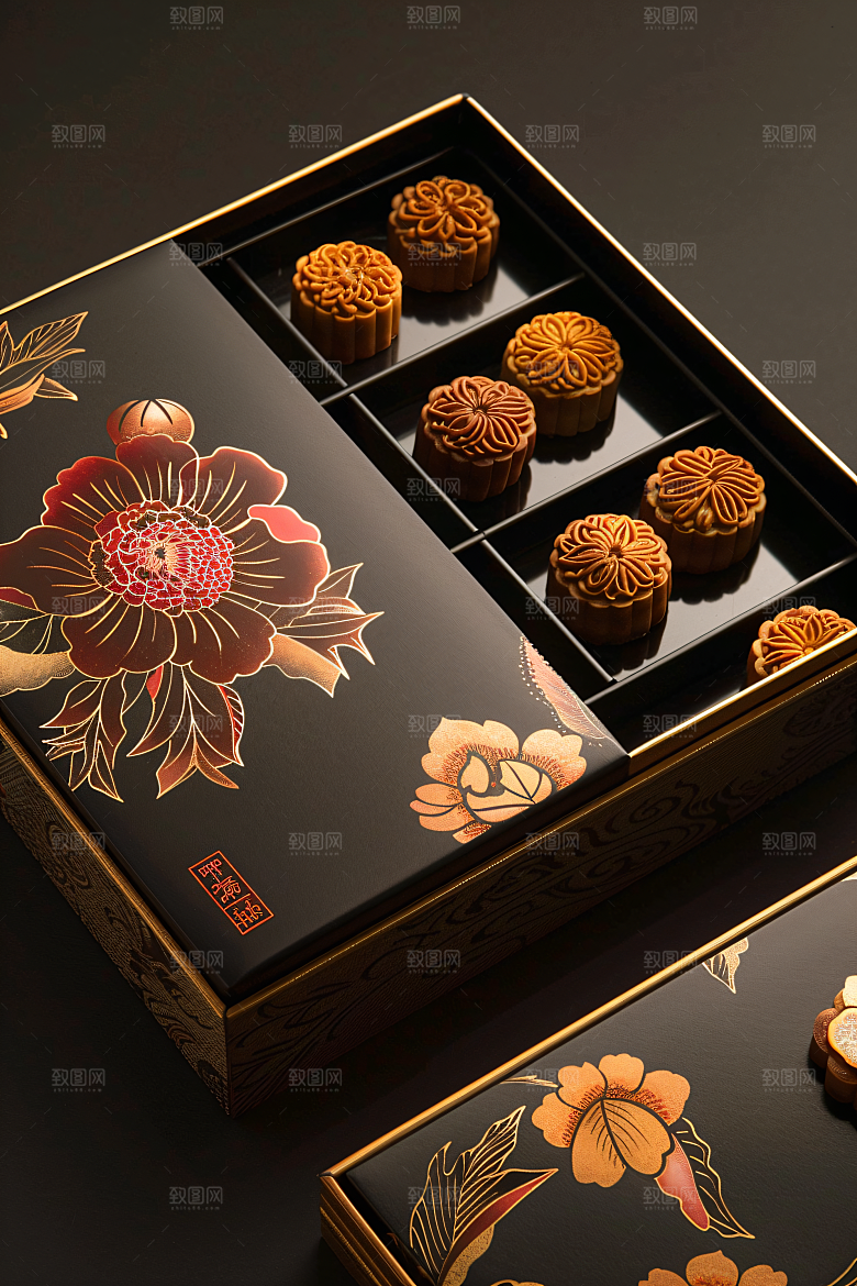 中秋月饼礼盒美味礼品摄影图