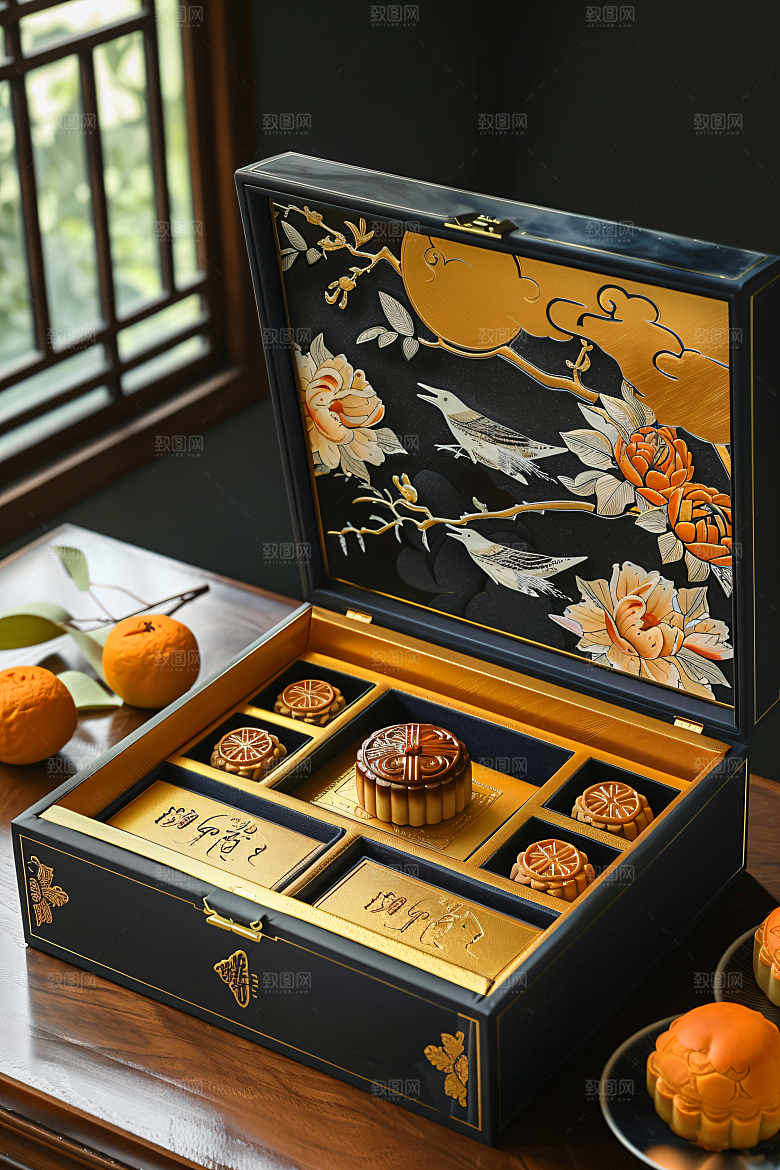 中秋月饼礼盒莲蓉月饼美食摄影图