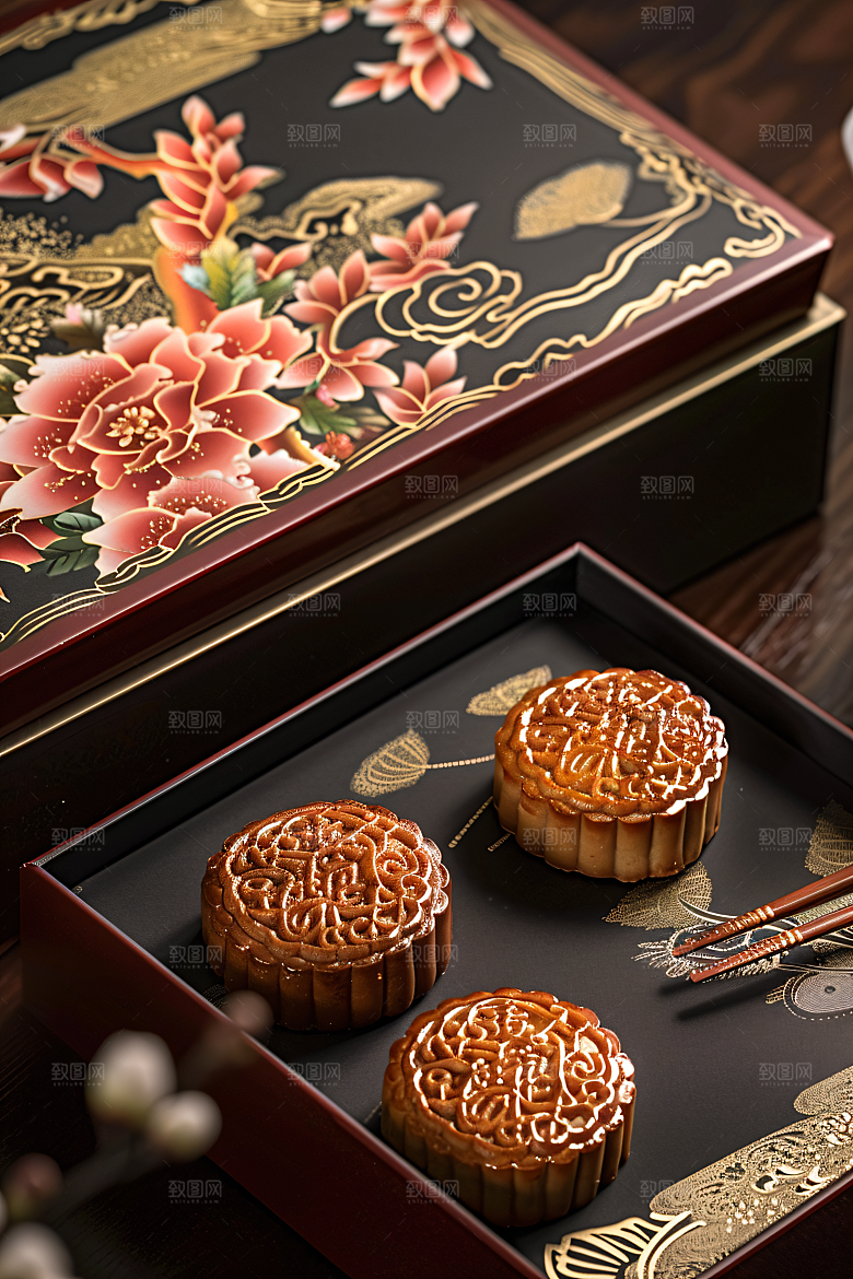 中秋月饼礼盒习俗礼品摄影图