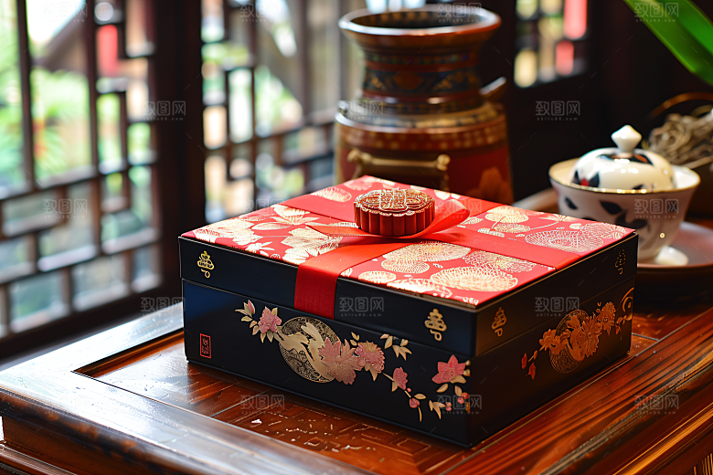 中秋月饼礼盒传统节日传统美食摄影图