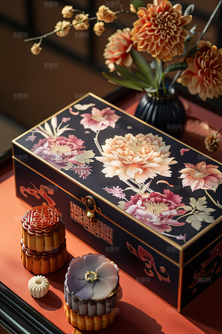 中秋月饼礼盒广式月饼糕点摄影图