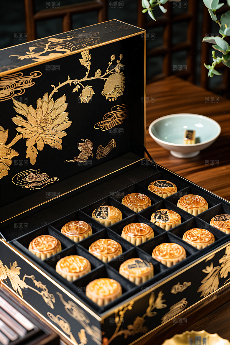 中秋月饼礼盒美味中秋节摄影图