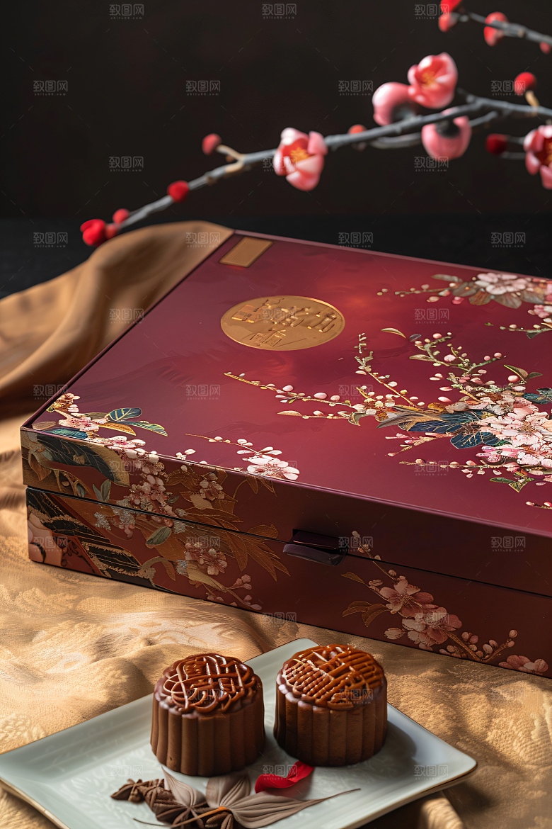 中秋月饼礼盒广式月饼高清摄影图
