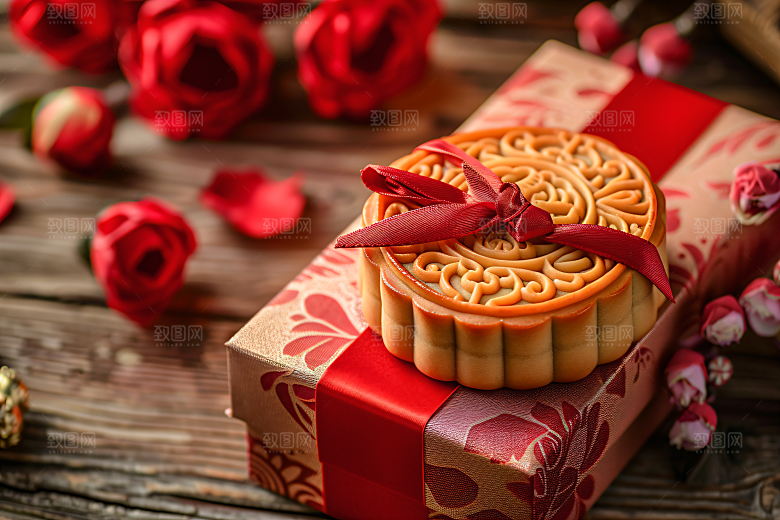 中秋月饼礼盒精致传统美食摄影图