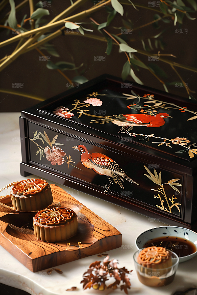 中秋月饼礼盒美味糕点摄影图