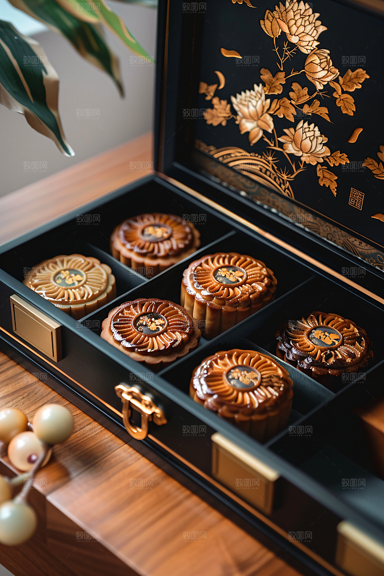 中秋月饼礼盒美食文化摄影图