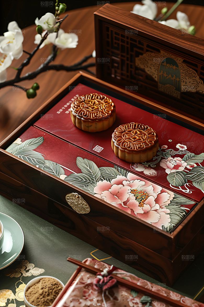 中秋月饼礼盒莲蓉月饼礼品摄影图