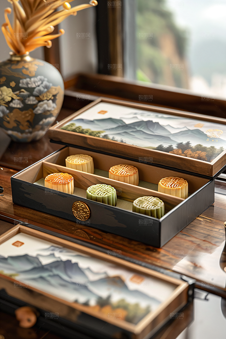 中秋月饼礼盒中秋节广式月饼摄影图