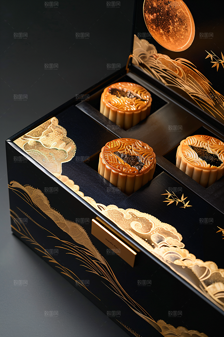 中秋月饼礼盒莲蓉月饼传统美食摄影图