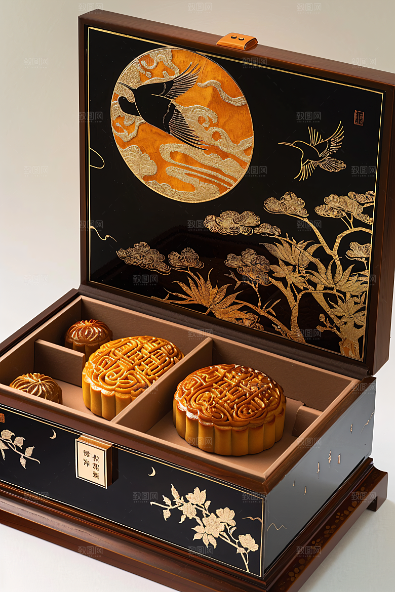 中秋月饼礼盒传统节日精致摄影图