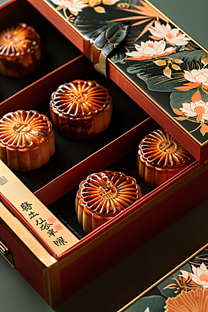 中秋月饼礼盒文化甜点摄影图