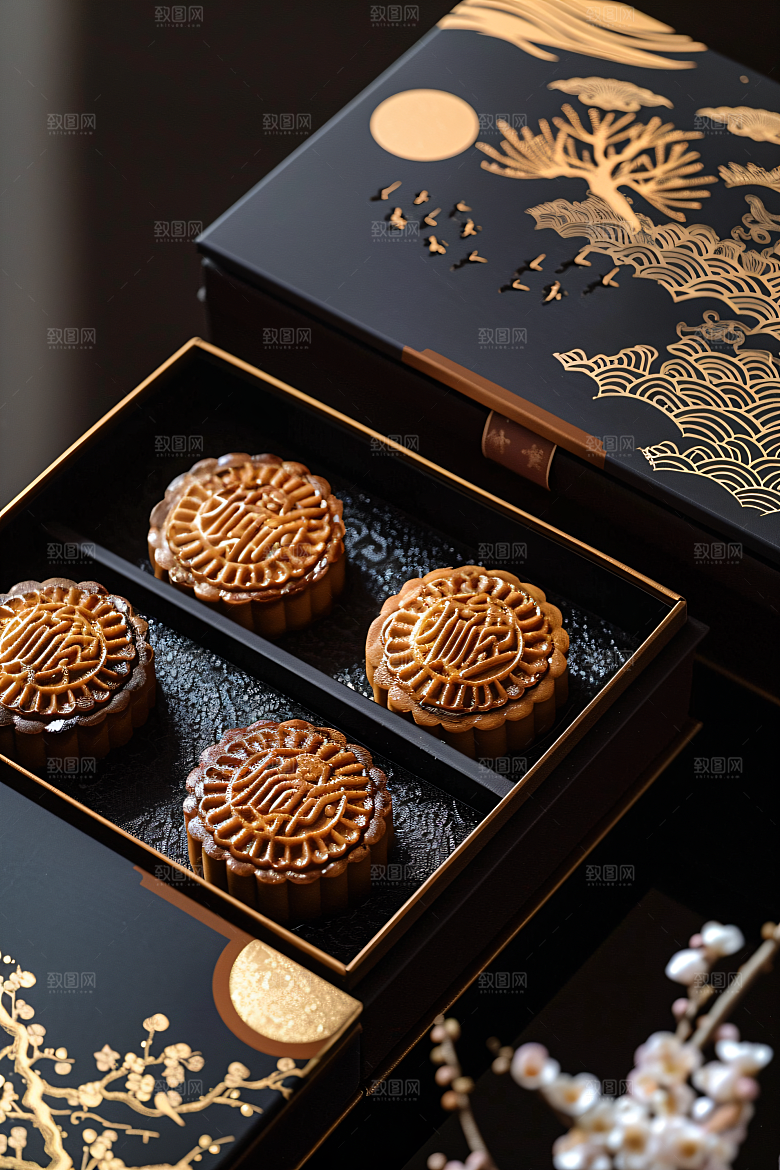 中秋月饼礼盒传统美食传统节日摄影图