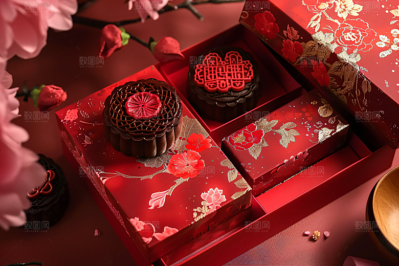 中秋月饼礼盒糕点礼品摄影图