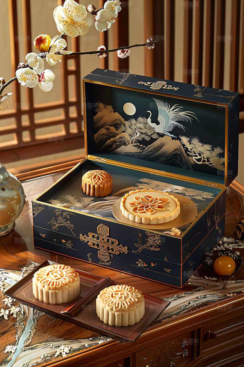 中秋月饼礼盒糕点中秋节摄影图