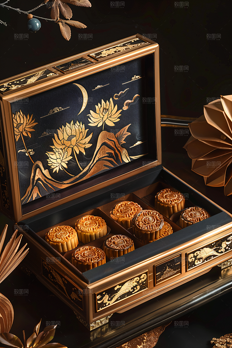 中秋月饼礼盒莲蓉月饼中秋节摄影图