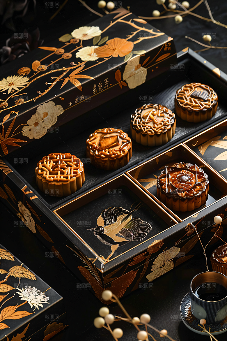 中秋月饼礼盒礼品中秋节摄影图