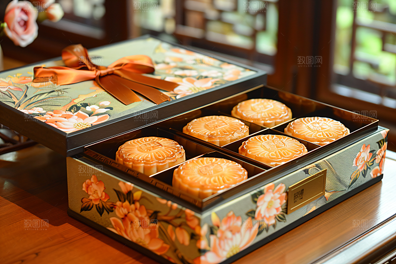 中秋月饼礼盒莲蓉月饼广式月饼摄影图