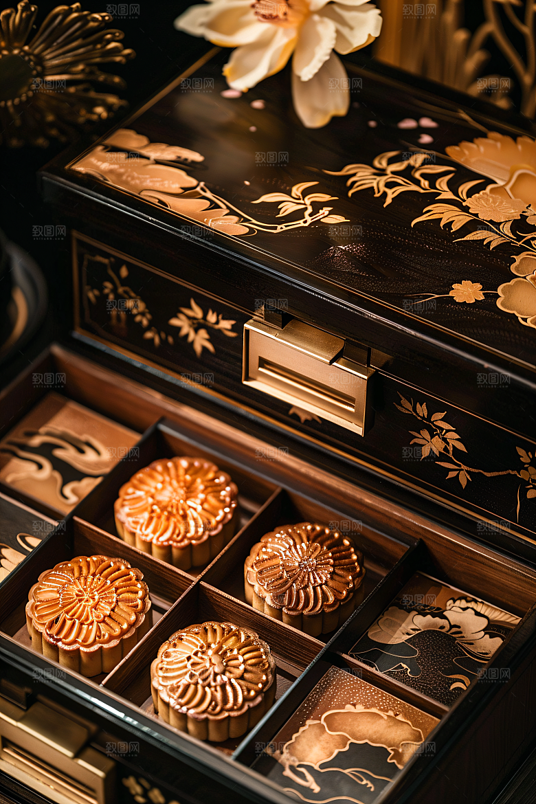 中秋月饼礼盒美食传统节日摄影图