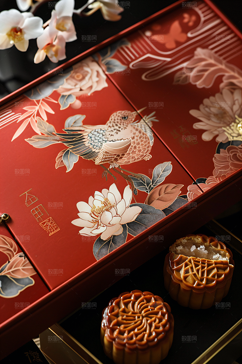 中秋月饼礼盒广式月饼习俗摄影图