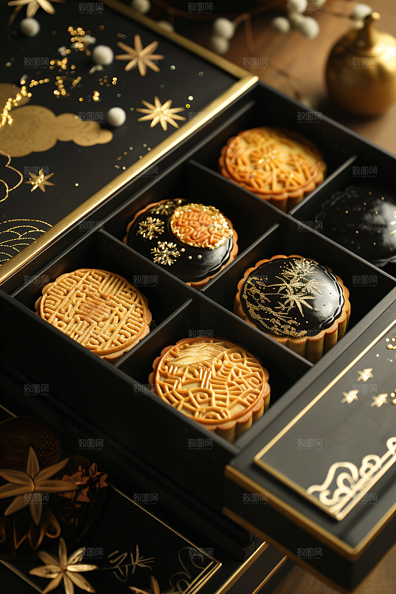 中秋月饼礼盒莲蓉月饼中秋节摄影图