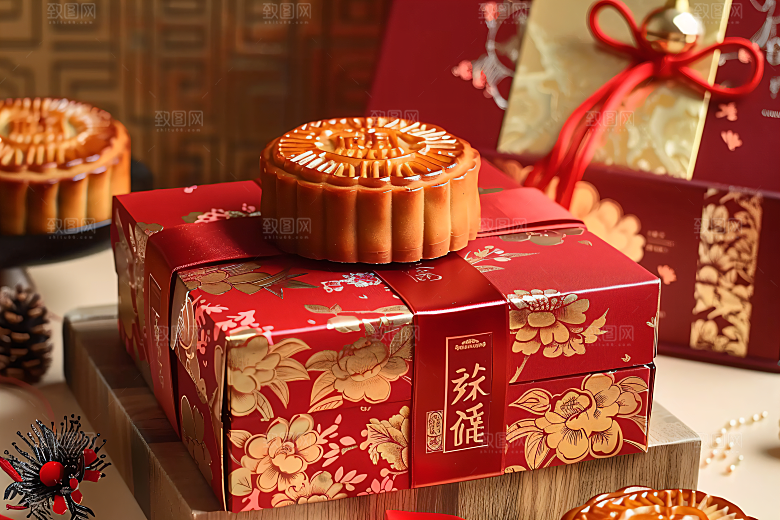 中秋月饼礼盒高清文化摄影图