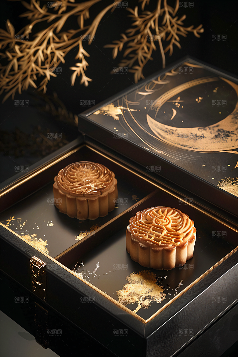 中秋月饼礼盒精致广式月饼摄影图