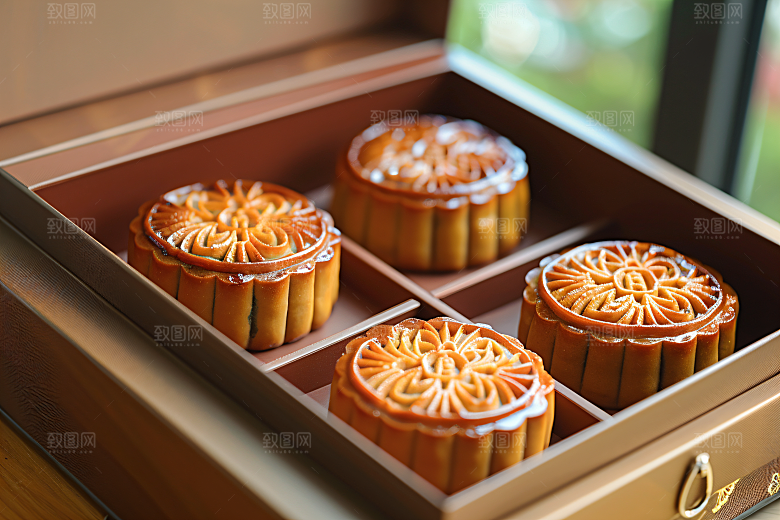 中秋月饼礼盒莲蓉月饼广式月饼摄影图
