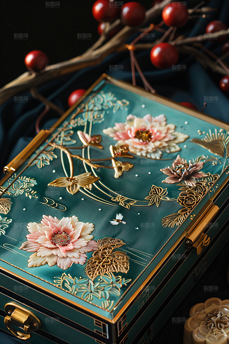 中秋月饼礼盒莲蓉月饼甜点摄影图