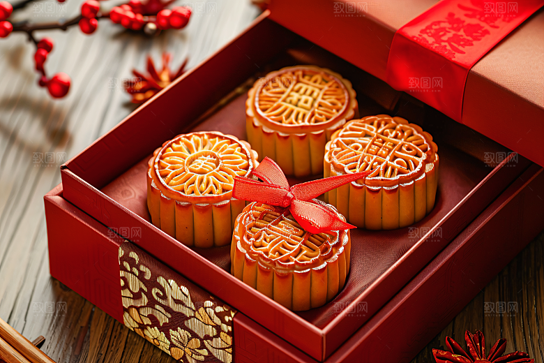 中秋月饼礼盒文化美食摄影图