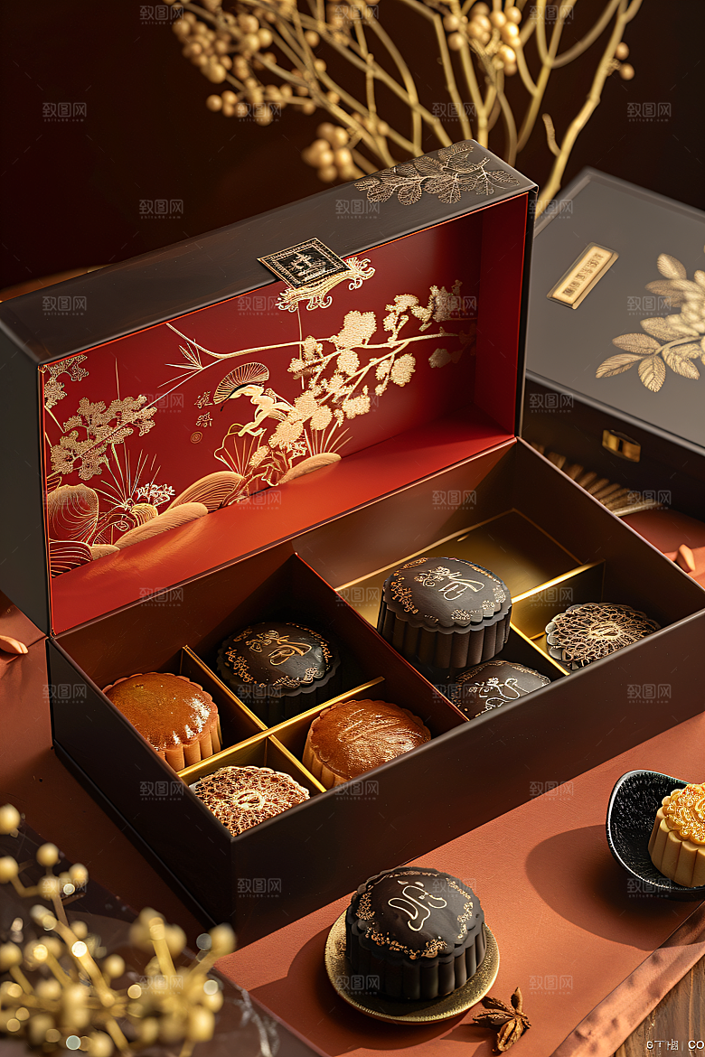 中秋月饼礼盒传统节日莲蓉月饼摄影图
