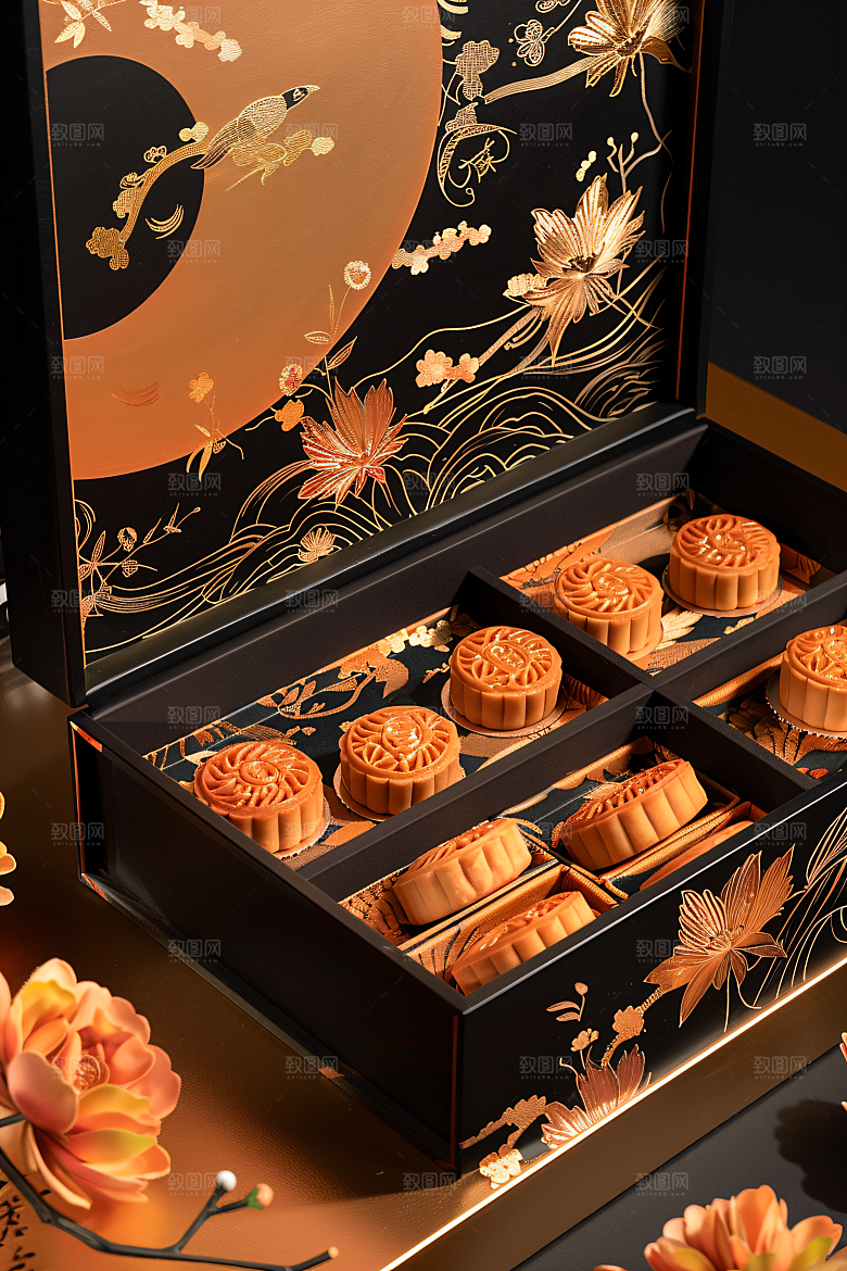 中秋月饼礼盒甜点中秋节摄影图