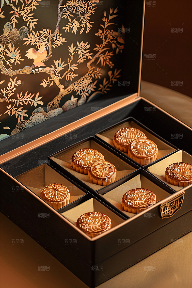 中秋月饼礼盒糕点传统节日摄影图