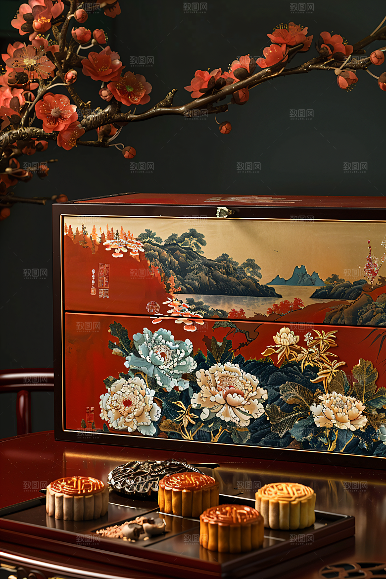 中秋月饼礼盒广式月饼莲蓉月饼摄影图