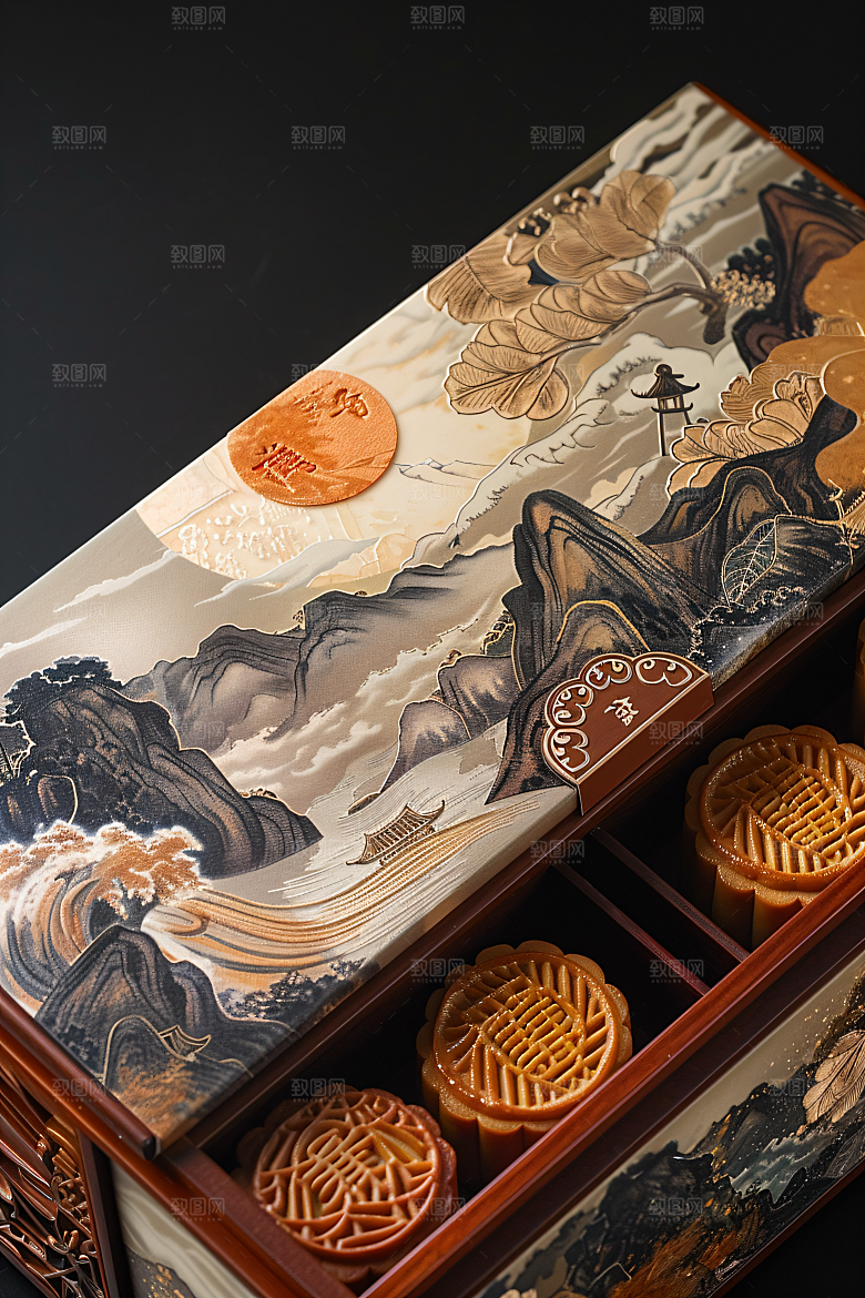 中秋月饼礼盒高清礼品摄影图