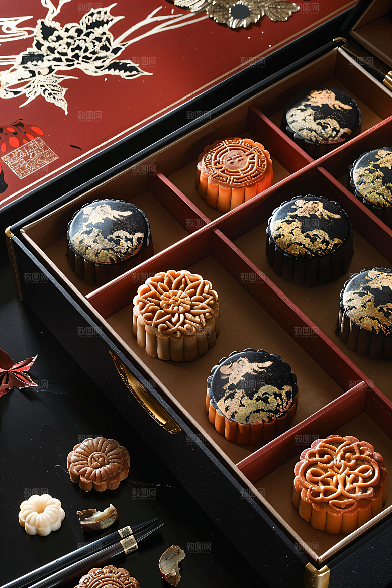 中秋月饼礼盒广式月饼传统节日摄影图