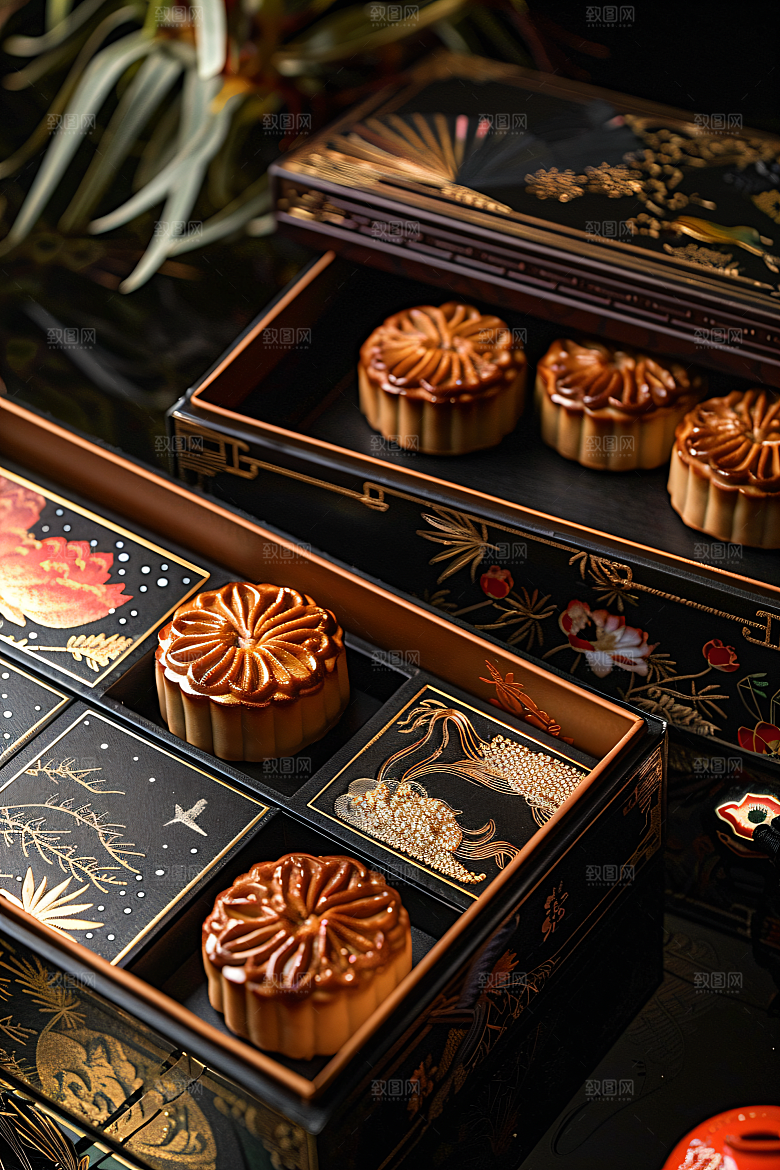 中秋月饼礼盒中秋节传统节日摄影图