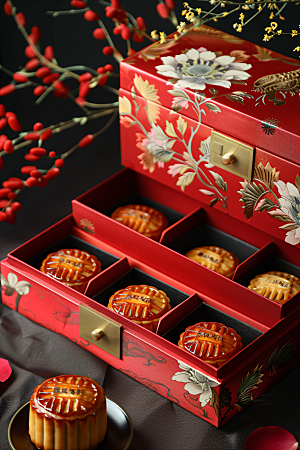 中秋月饼礼盒文化传统美食摄影图