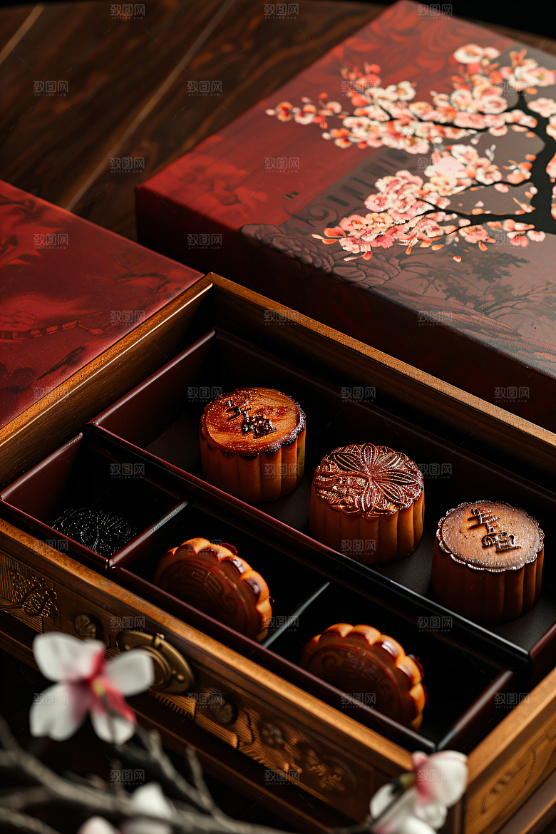 中秋月饼礼盒美味莲蓉月饼摄影图